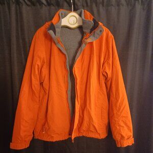 LL Bean Men’s Large nylon Orange zip jacket Removable fleece liner jacket